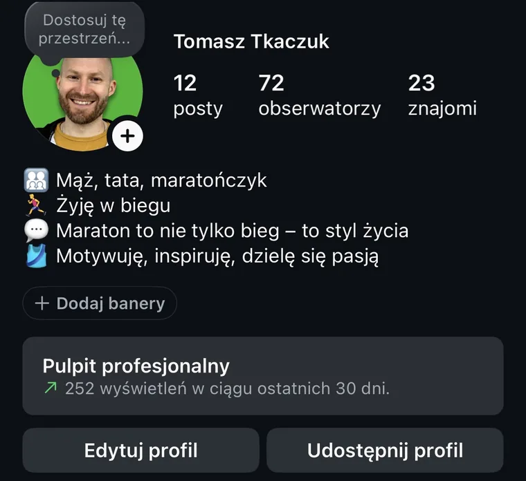 Zrzut ekranu sprzed współpracy: 1000 obserwujących na Facebooku po 42 rolkach